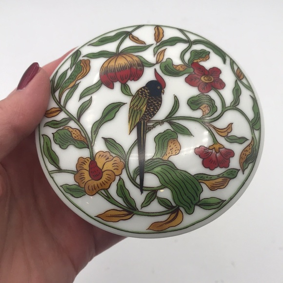 VTG St. Etienne Porcelain Floral Bird Trinket Box Hand Painted - Picture 4 of 9